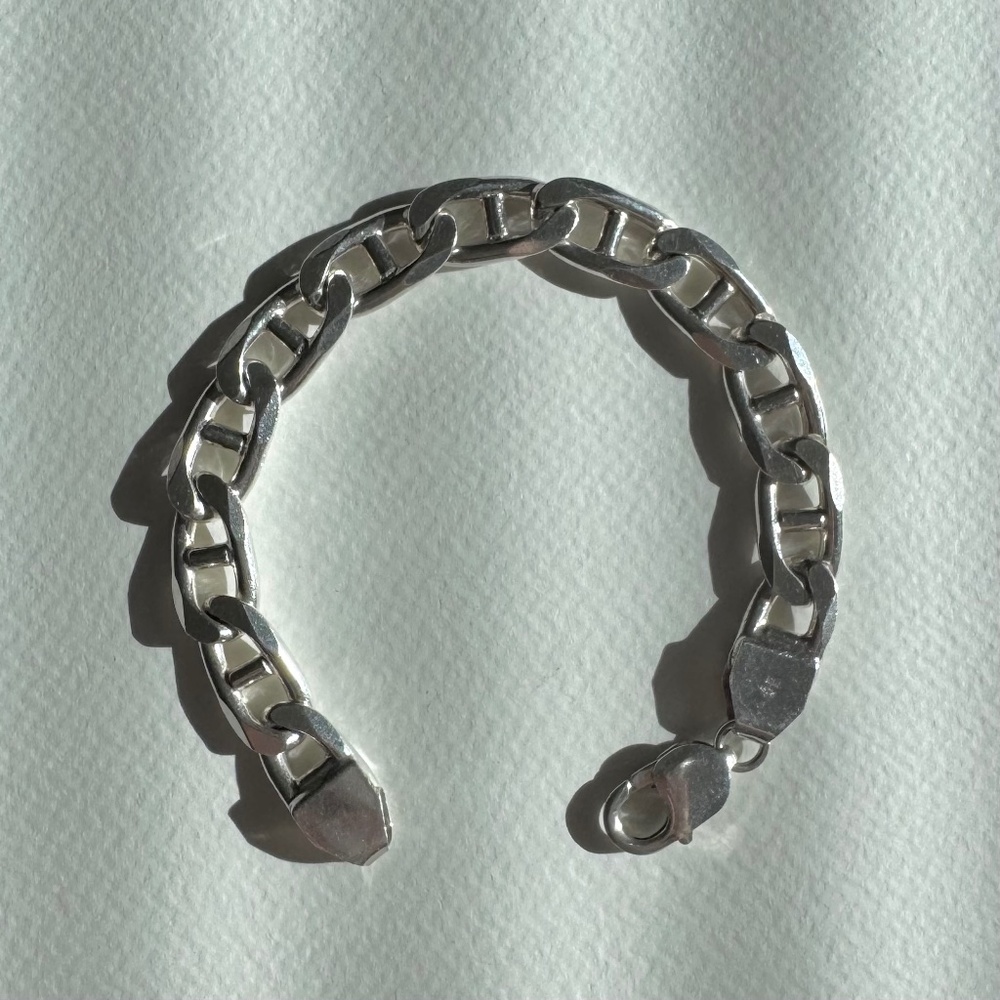 Vintage Heavy Sterling Silver Mariner Link Bracelet 925 Italy